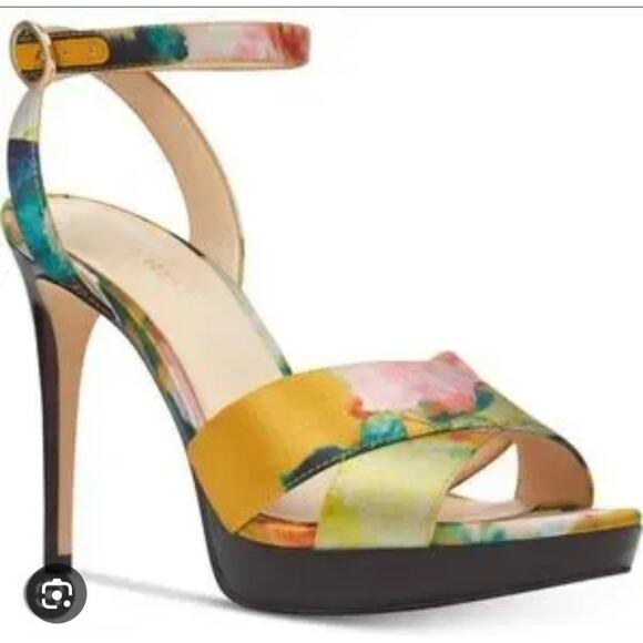 Nine West Floral Heels Open Toe Size 8 - Picture 1 of 9